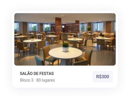 Card de um salão de festas contendo informações de reserva