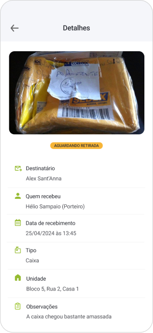 Seção do aplicativo Libera Aí onde é possível visualizar detalhes de encomendas