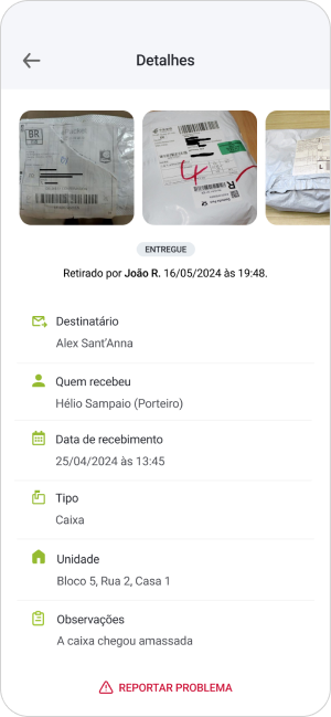 Seção do aplicativo Libera Aí onde é possível visualizar as encomendas recebidas