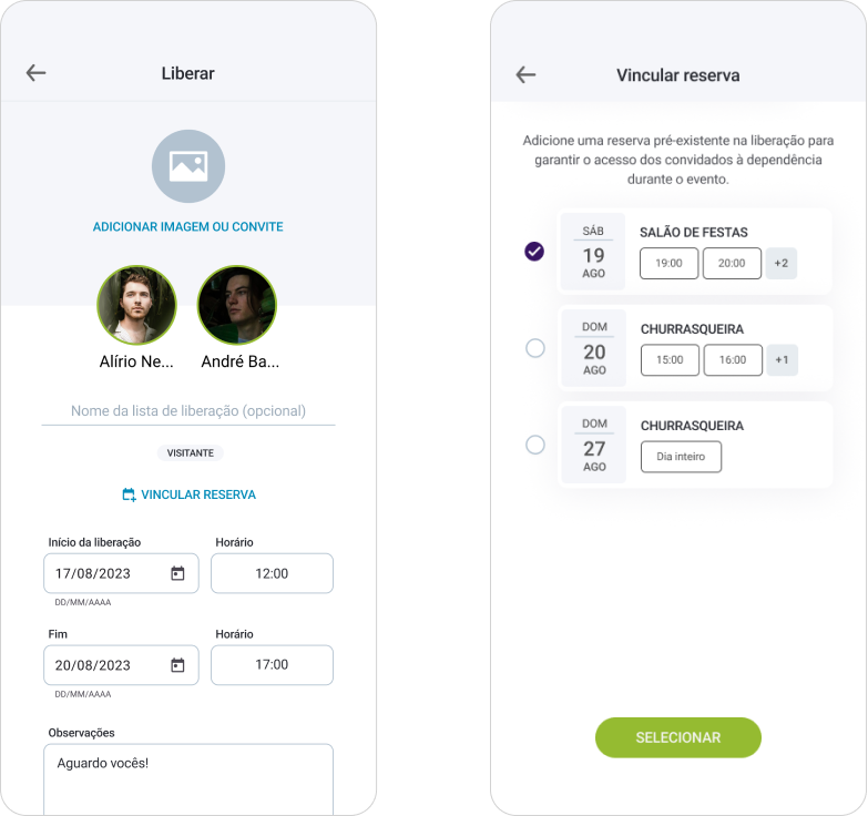 Seção de liberação de pessoas no aplicativo Libera Aí