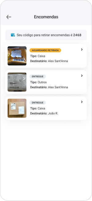 Seção do aplicativo Libera Aí onde é possível visualizar as encomendas