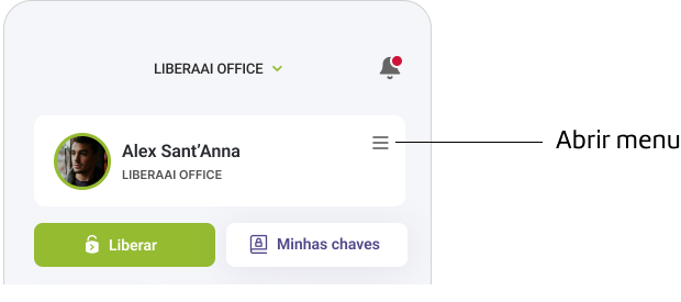 Página inicial do aplicatico com destaque para as informações do integrante e o menu lateral